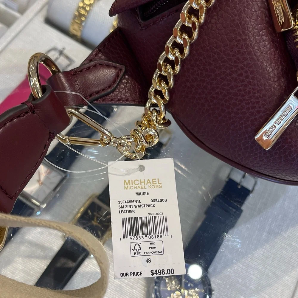 Michael Kors Maisie 2 In 1 Small Leather Waist pack Fanny pack Bag (Oxblood) MK